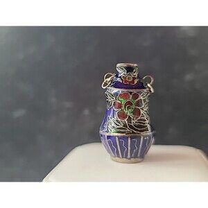 Cloisonne Floral Enamel Vase Shaped Pendant Vintage